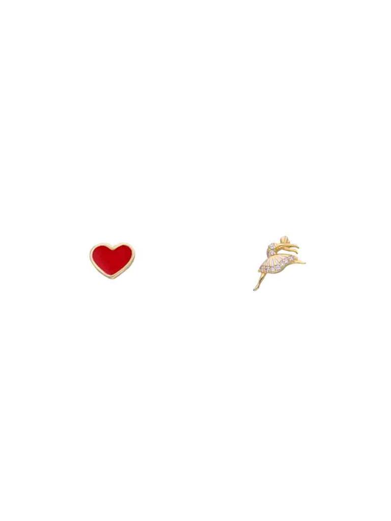 Sterling Silver Gold Dancing Woman & Heart Stud Earrings : ERSD735-G-NA