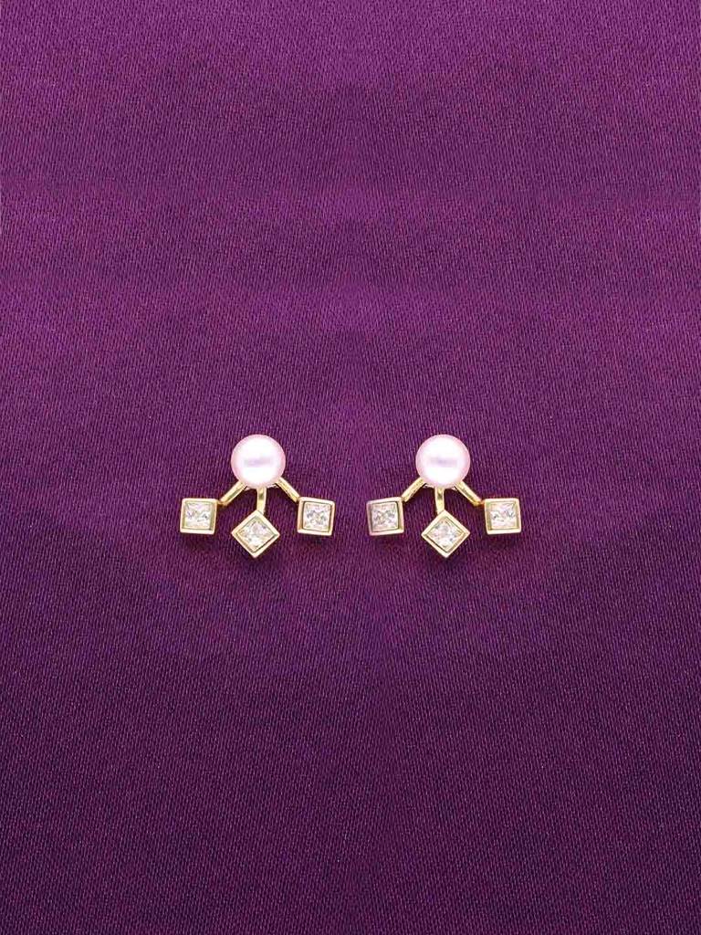 Sterling Silver Gold Pearl Fushion Stud Earrings : ERSD736-G-NA