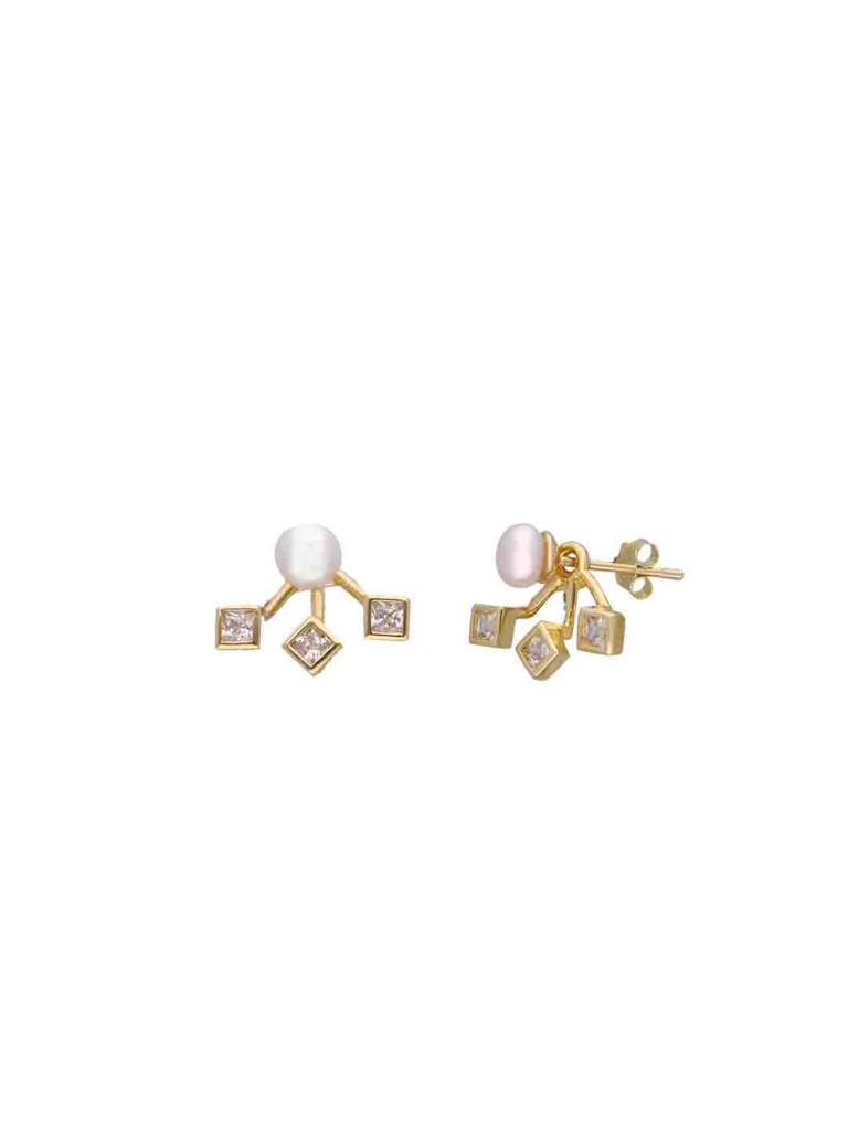 Sterling Silver Gold Pearl Fushion Stud Earrings : ERSD736-G-NA