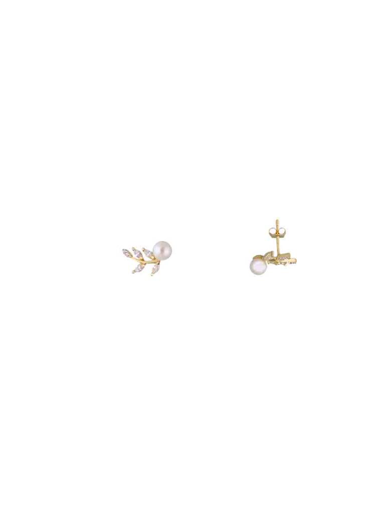 Sterling Silver Gold Pearl Leaf Stud Earrings : ERSD738-G-NA