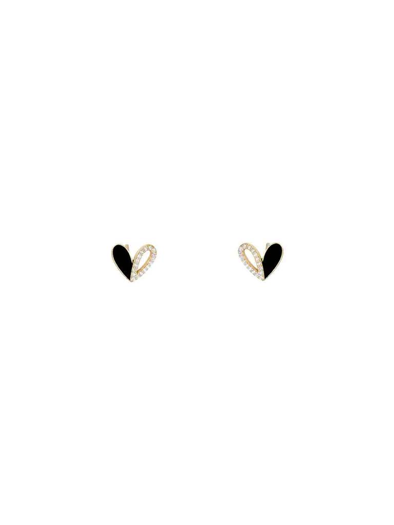 925 Silver Minimalistic Zircon Heart Stud Earrings : ERSD741-G-NA