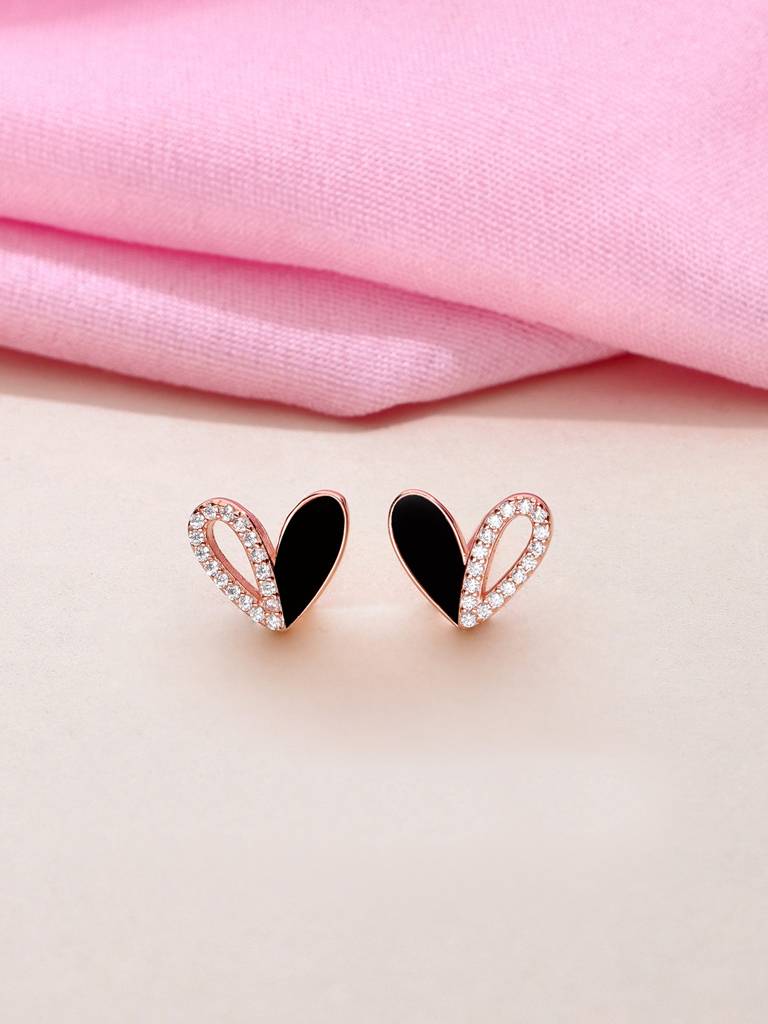 925 Silver Minimalistic Zircon Heart Stud Earrings : ERSD741-RG-NA