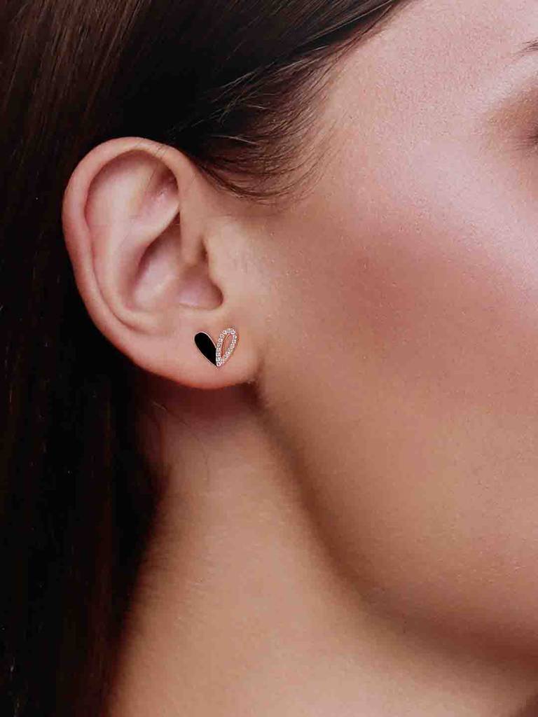 925 Silver Minimalistic Zircon Heart Stud Earrings : ERSD741-RG-NA