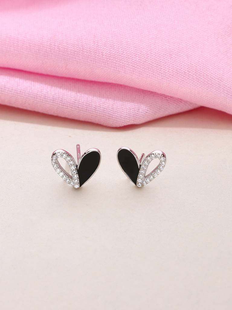 925 Silver Minimalistic Zircon Heart Stud Earrings : ERSD741-S-NA