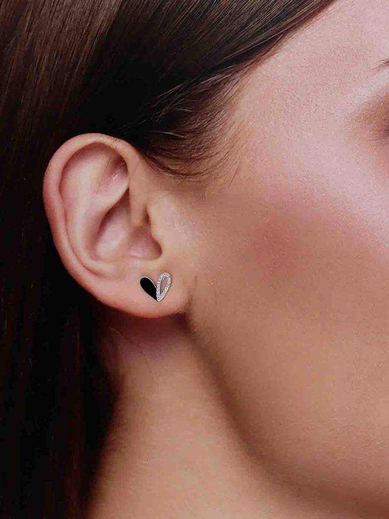 925 Silver Minimalistic Zircon Heart Stud Earrings : ERSD741-S-NA