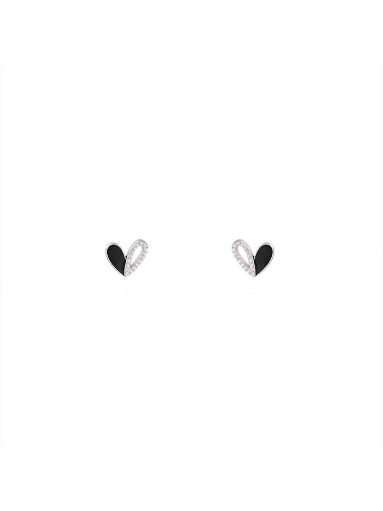 925 Silver Minimalistic Zircon Heart Stud Earrings : ERSD741-S-NA