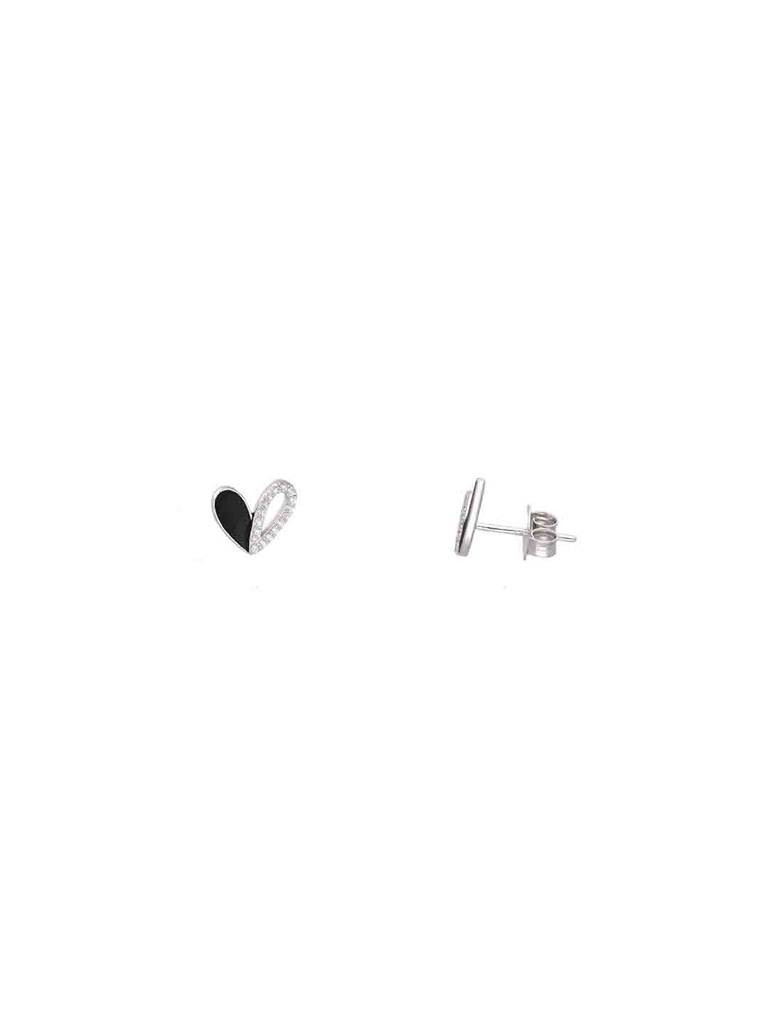 925 Silver Minimalistic Zircon Heart Stud Earrings : ERSD741-S-NA