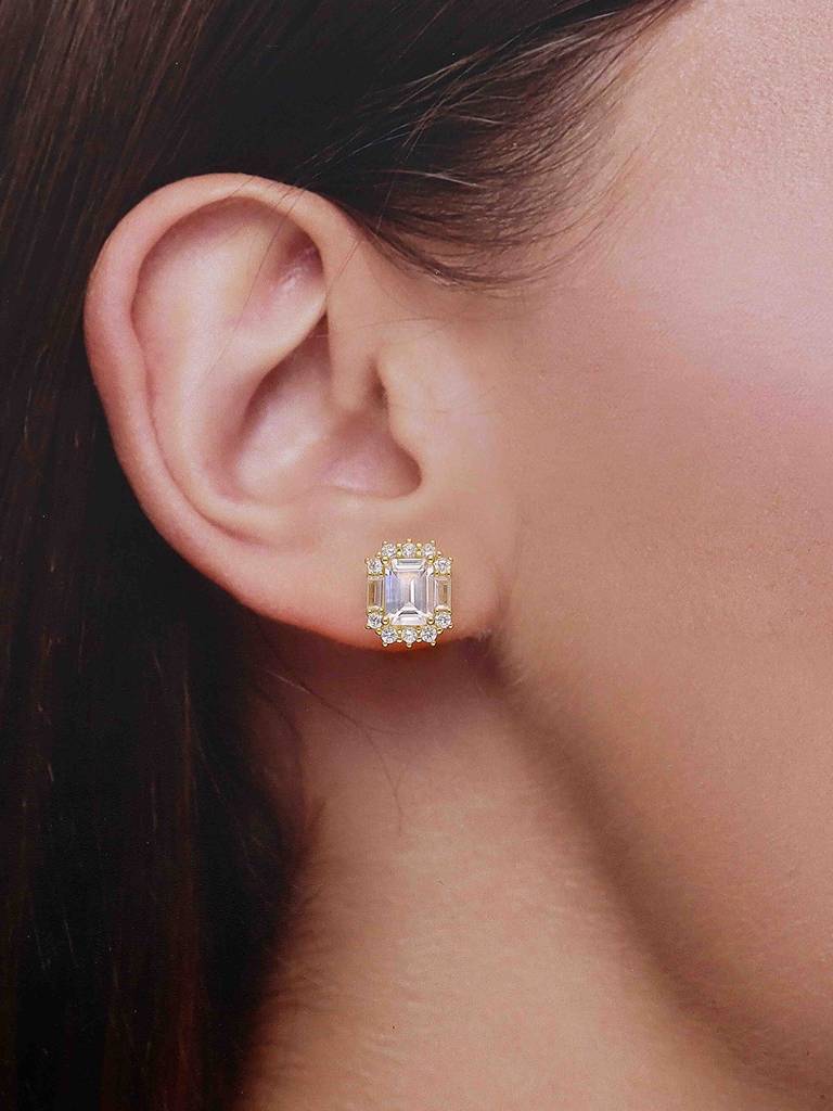 925 Silver Emerald-Cut Stud Earrings : ERSD791-G-NA