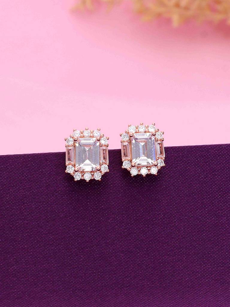 925 Silver Emerald-Cut Stud Earrings : ERSD791-RG-NA