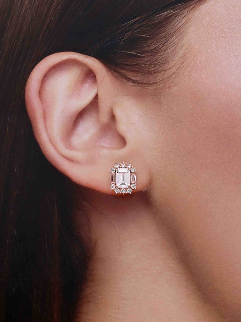 925 Silver Emerald-Cut Stud Earrings : ERSD791-RG-NA