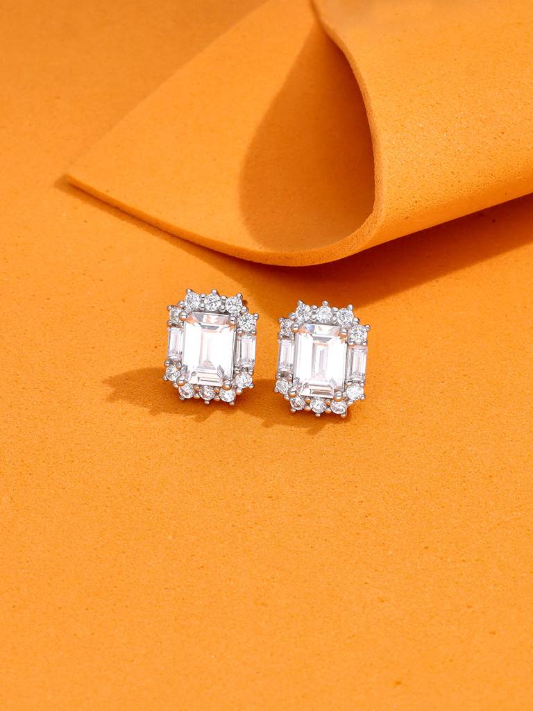 925 Silver Emerald-Cut Stud Earrings : ERSD791-S-NA