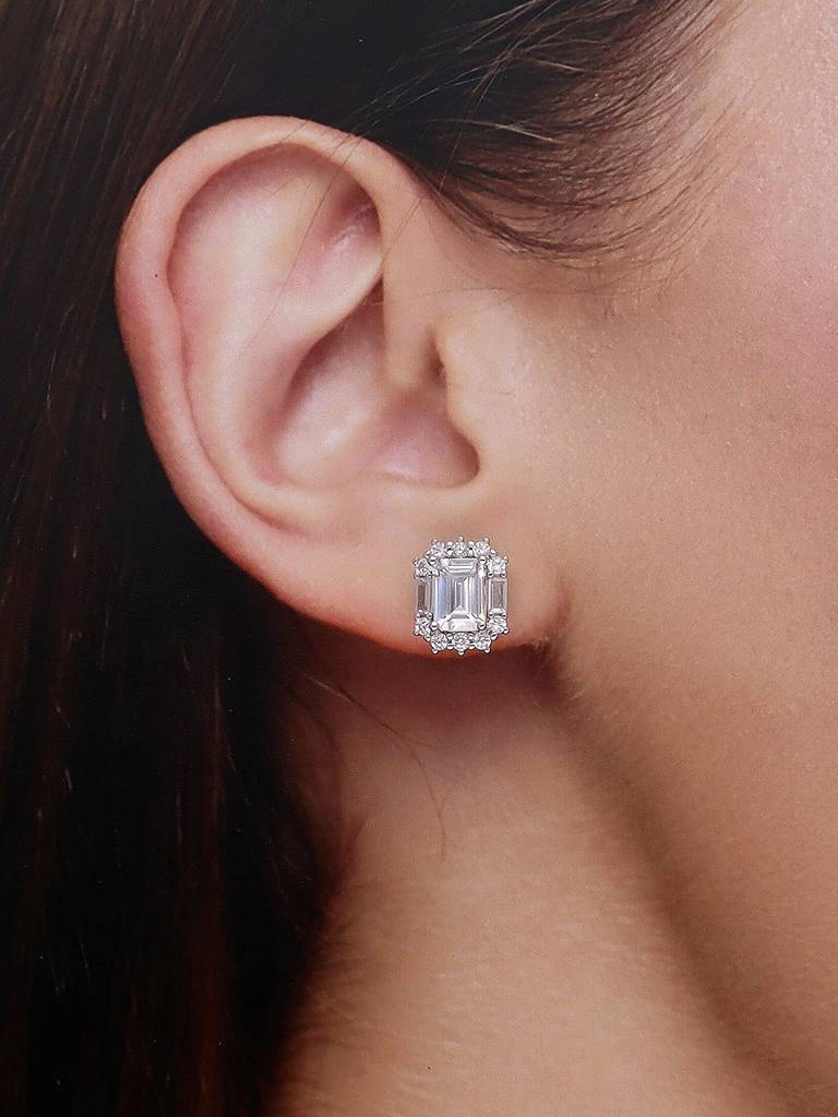 925 Silver Emerald-Cut Stud Earrings : ERSD791-S-NA