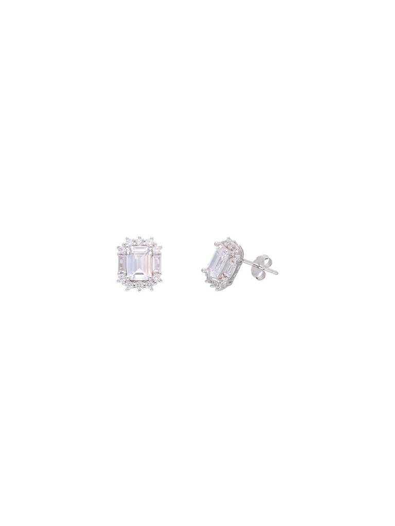 925 Silver Emerald-Cut Stud Earrings : ERSD791-S-NA