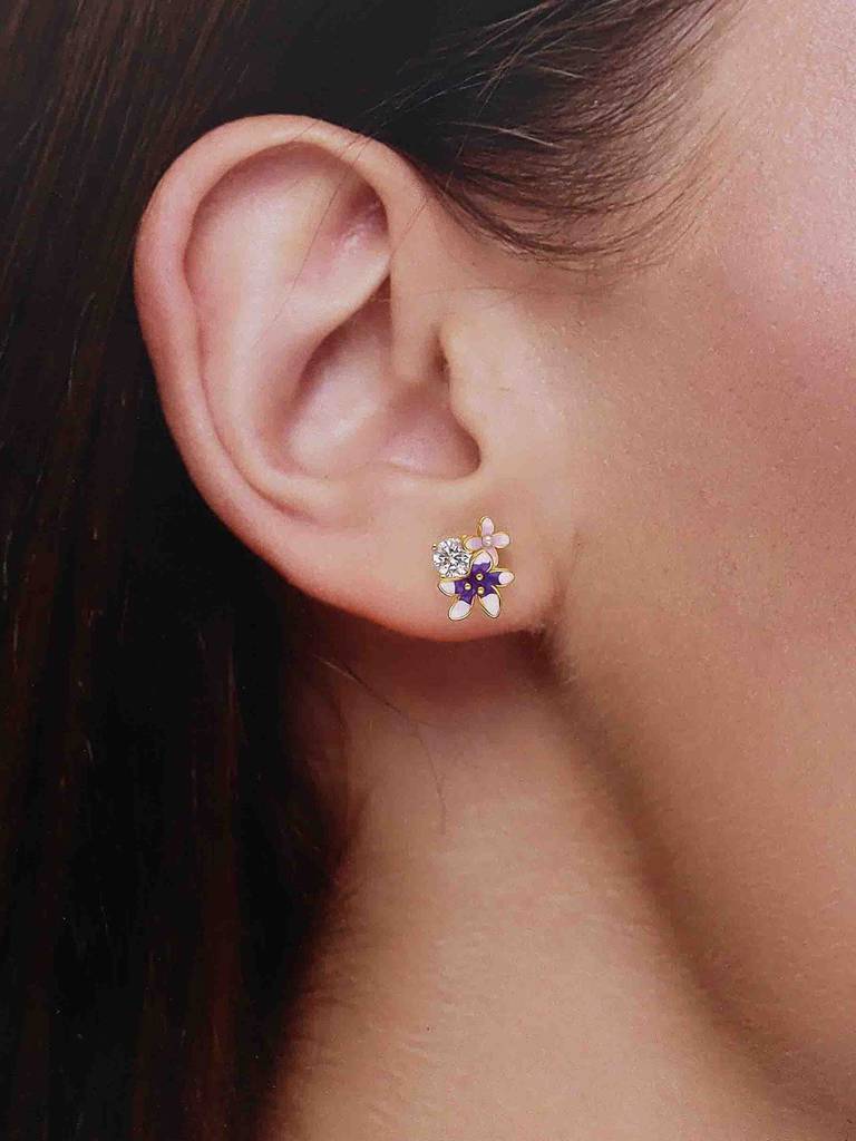 925 Silver Sparkling Enamel Flower Stud Earrings : ERSD792-G-NA