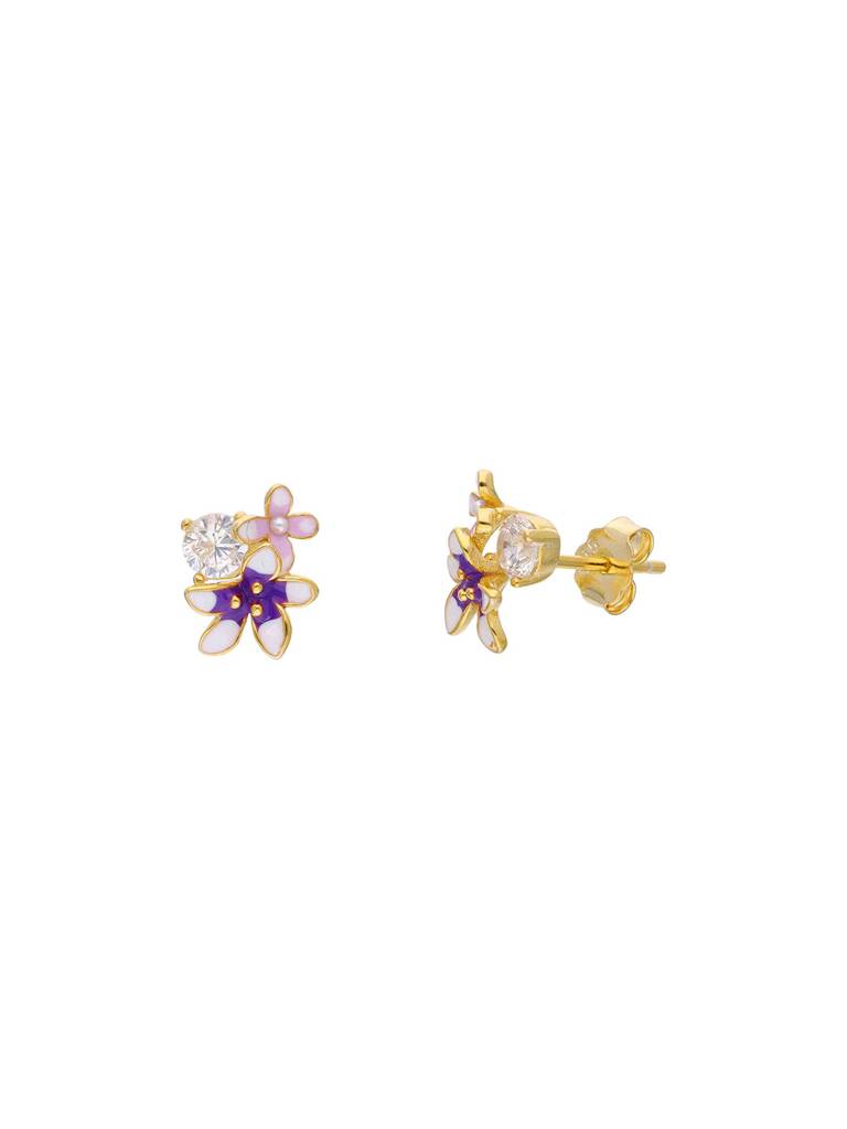 925 Silver Sparkling Enamel Flower Stud Earrings : ERSD792-G-NA