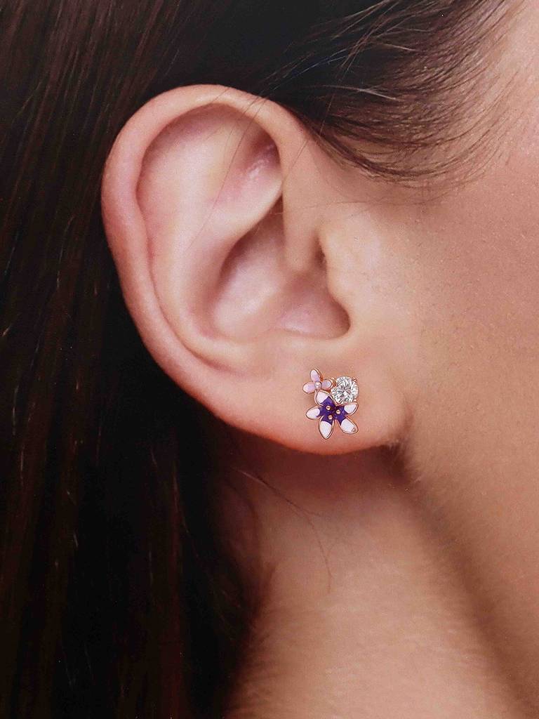 925 Silver Sparkling Enamel Flower Stud Earrings : ERSD792-RG-NA