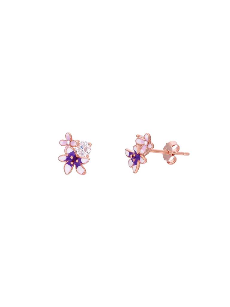 925 Silver Sparkling Enamel Flower Stud Earrings : ERSD792-RG-NA