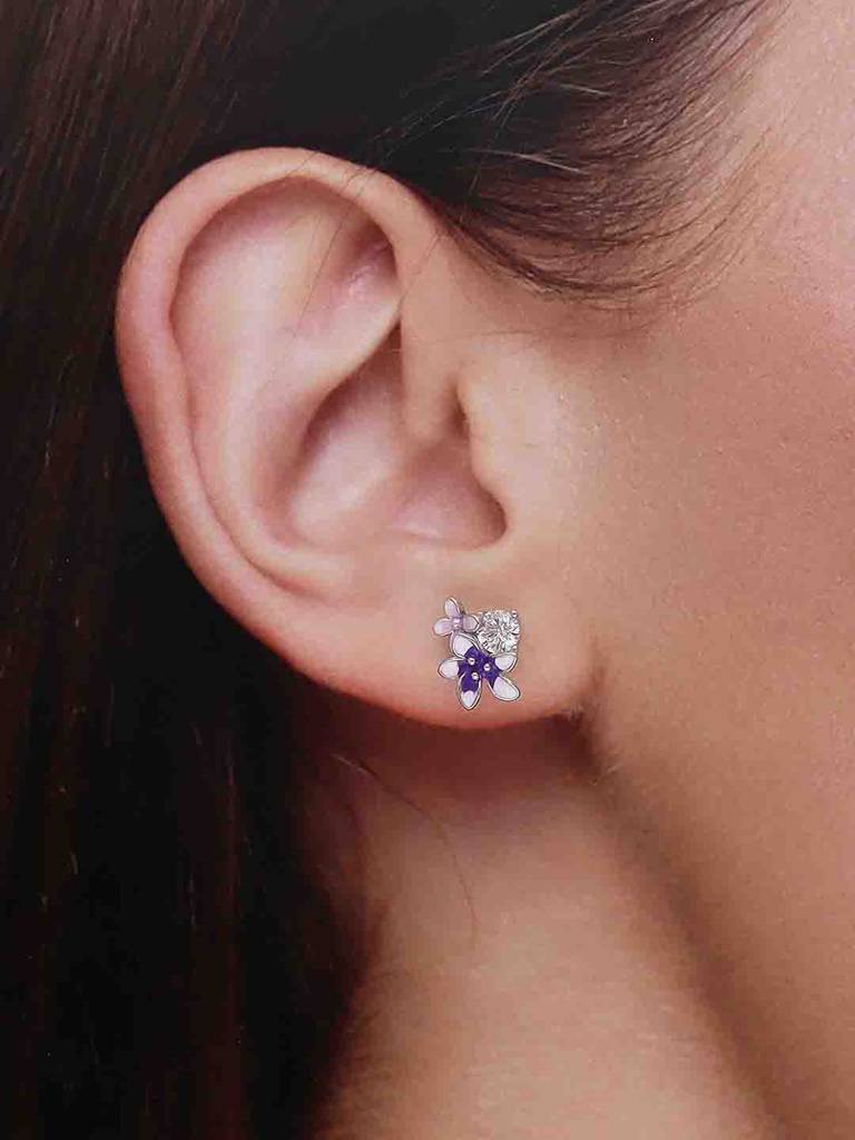 925 Silver Sparkling Enamel Flower Stud Earrings : ERSD792-S-NA