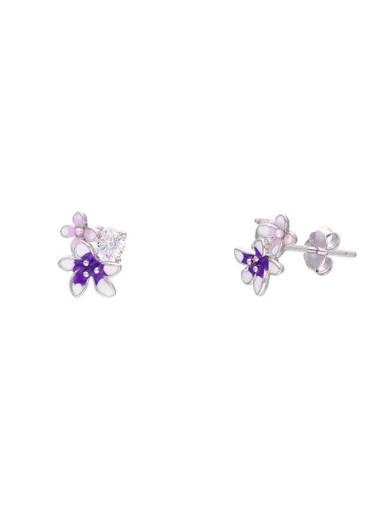 925 Silver Sparkling Enamel Flower Stud Earrings : ERSD792-S-NA