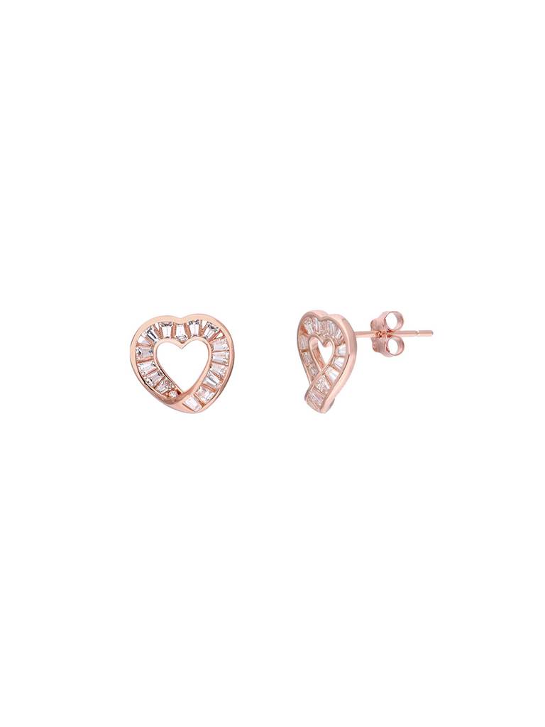 925 Silver Heart-Shaped Baguette Stud Earrings : ERSD804-RG-NA