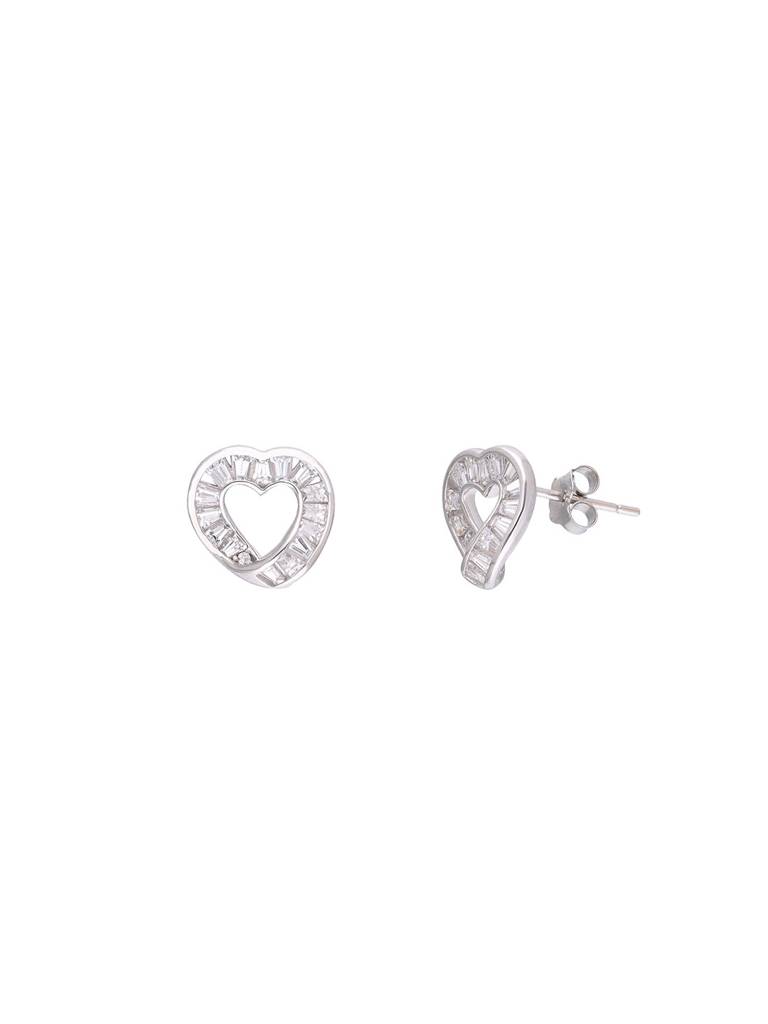 925 Silver Heart-Shaped Baguette Stud Earrings : ERSD804-S-NA