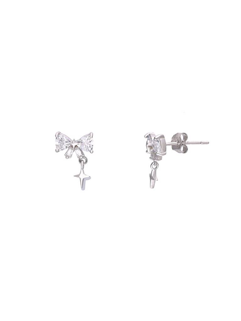 925 Sterling Silver Dainty Bow And Star Stud Earrings : ERSD806-S-NA