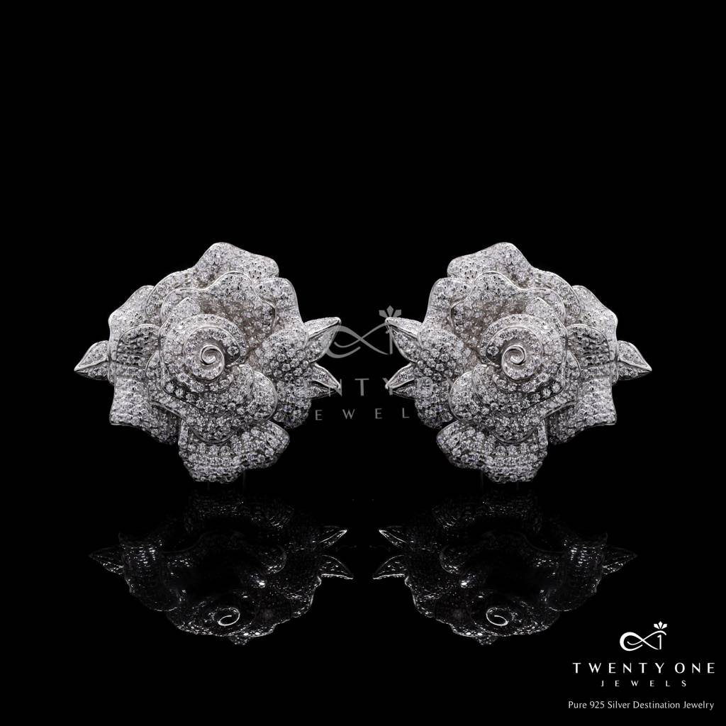 Micro Setting Premium Beyonce Rose Studs On Pure 925 Silver : TE2207