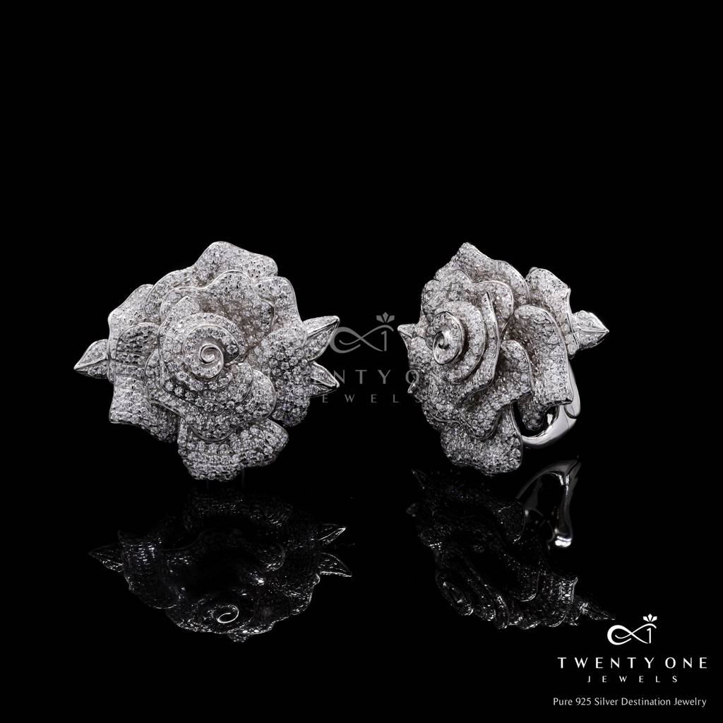 Micro Setting Premium Beyonce Rose Studs On Pure 925 Silver : TE2207