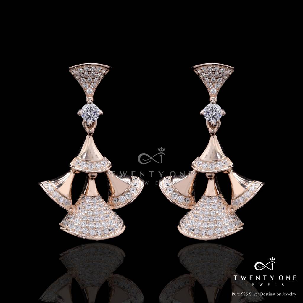 Premium Rose Gold Finish Micro Setting Diamond Pluto Party Earrings : TE2206