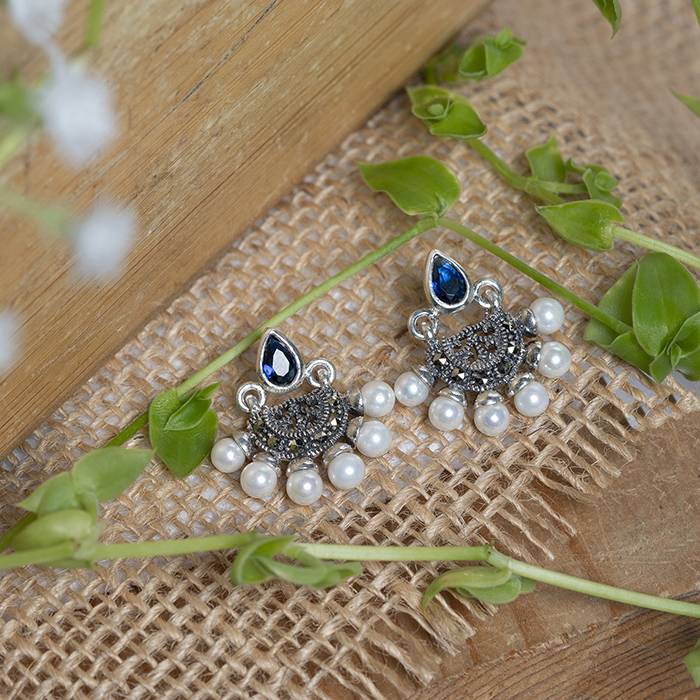 Dainty Blue Cz Earrings