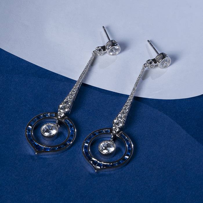 Blue And White Cz Cascade Earrings