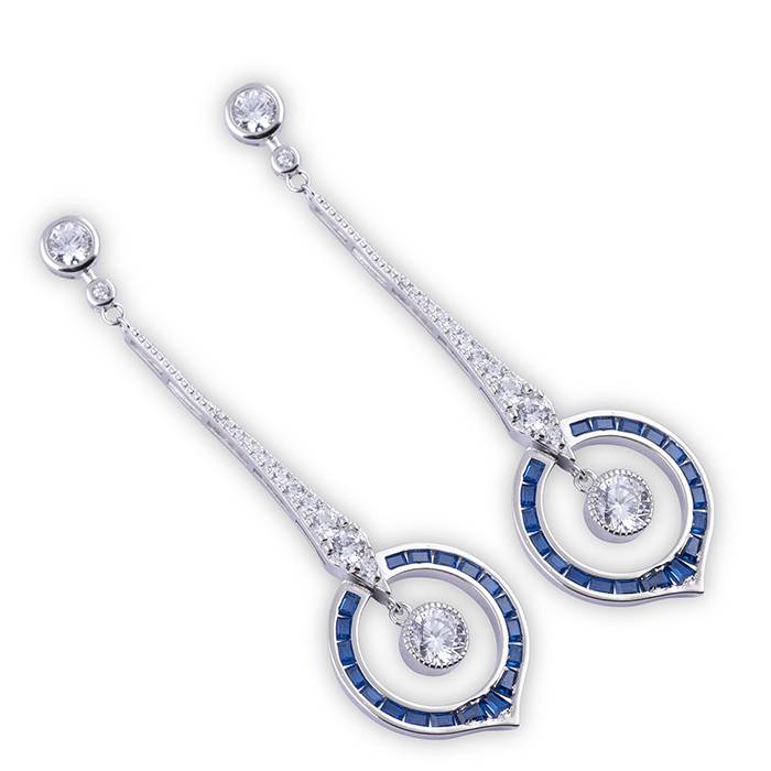 Blue And White Cz Cascade Earrings