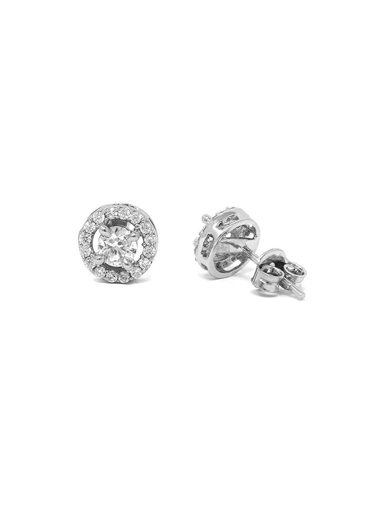 Mannash Halo Solitaire Sterling Silver Stud Earrings : MZSES267D526