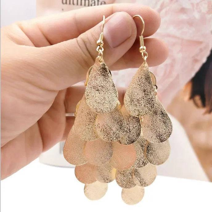 Nightclub Exaggerated Tassel Frosted Disc Gold Earrings For Women & Girls : ES10177