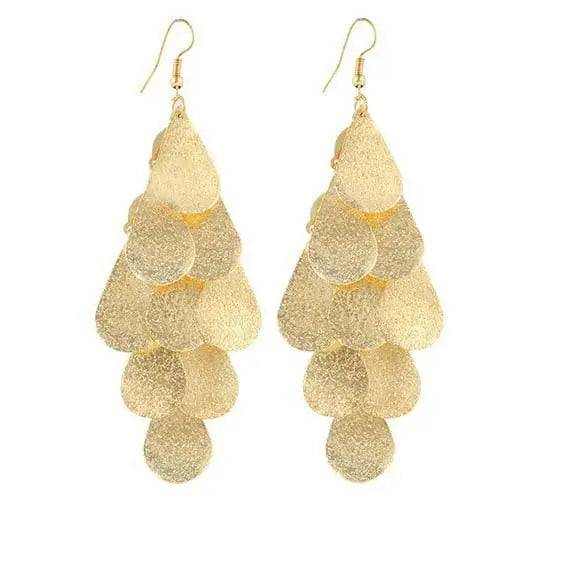Nightclub Exaggerated Tassel Frosted Disc Gold Earrings For Women & Girls : ES10177