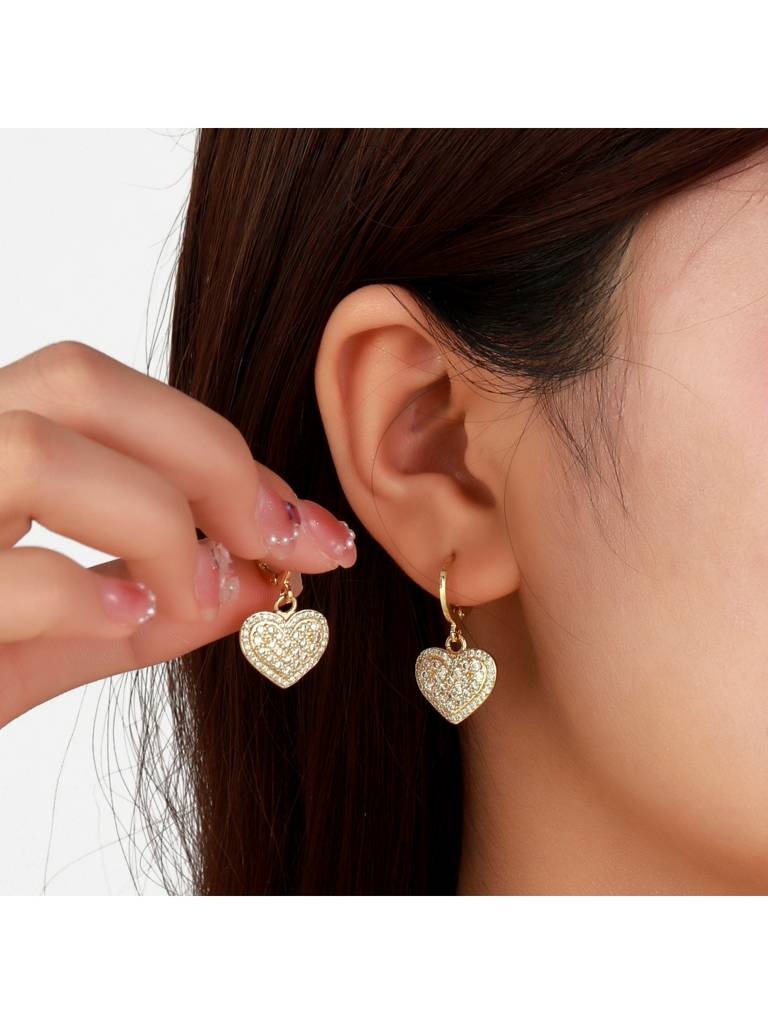 Valentines Day Loving Touch Heart Earrings For Women & Girls : ES14343-G-WHT