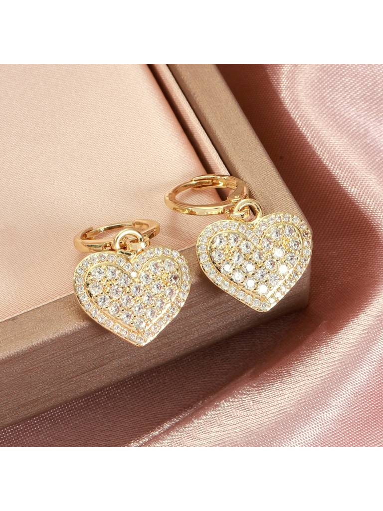 Valentines Day Loving Touch Heart Earrings For Women & Girls : ES14343-G-WHT