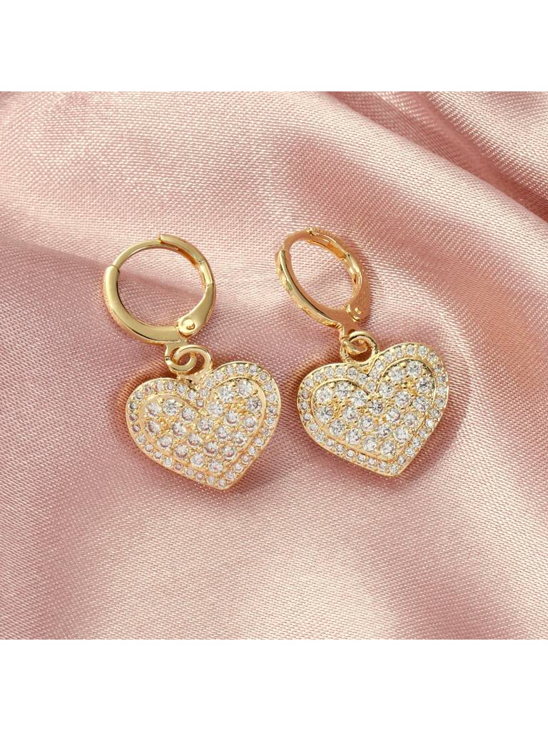 Valentines Day Loving Touch Heart Earrings For Women & Girls : ES14343-G-WHT