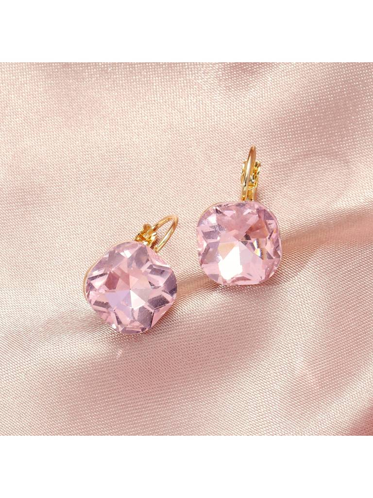 Valentines Day Vibrant Stone Chic Earrings For Women & Girls : ES14359-G-PNK
