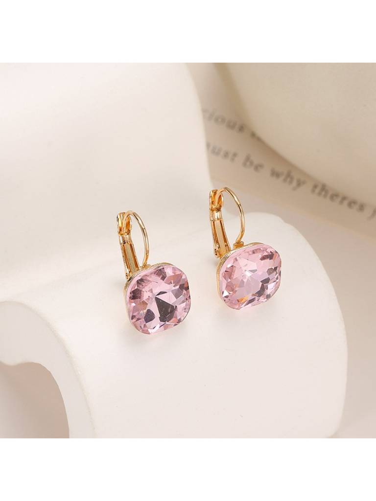 Valentines Day Vibrant Stone Chic Earrings For Women & Girls : ES14359-G-PNK