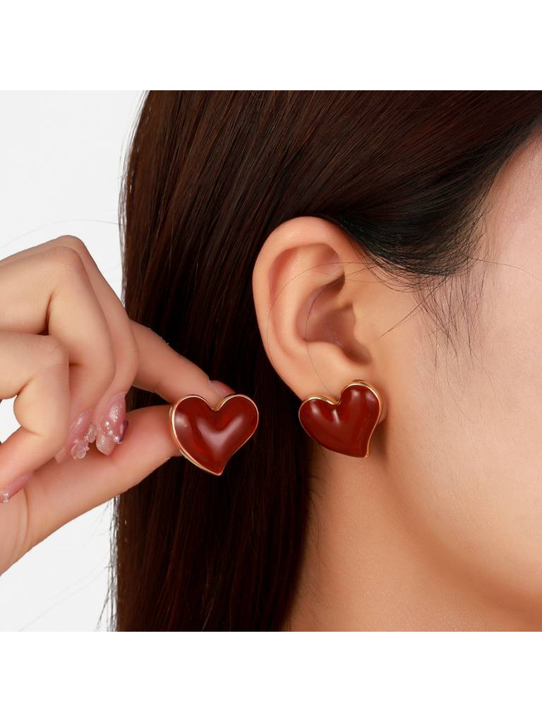 Valentines Day Heart Of Rouge Earrings For Women & Girls : ES14381-G-RED