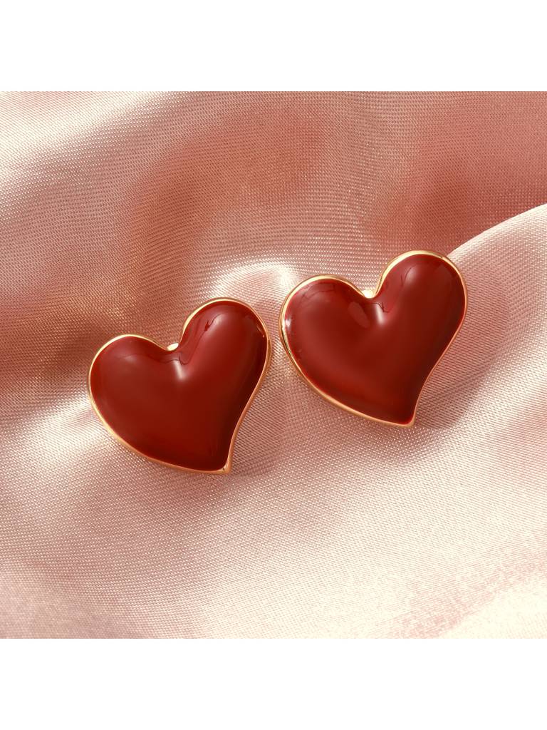 Valentines Day Heart Of Rouge Earrings For Women & Girls : ES14381-G-RED