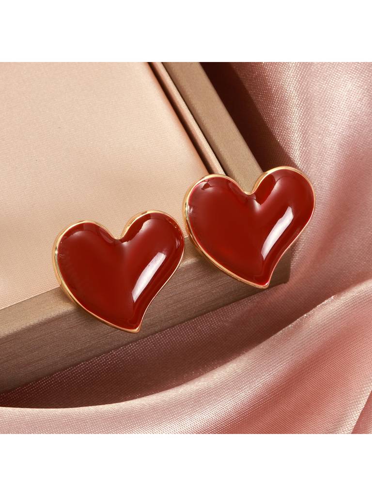 Valentines Day Heart Of Rouge Earrings For Women & Girls : ES14381-G-RED