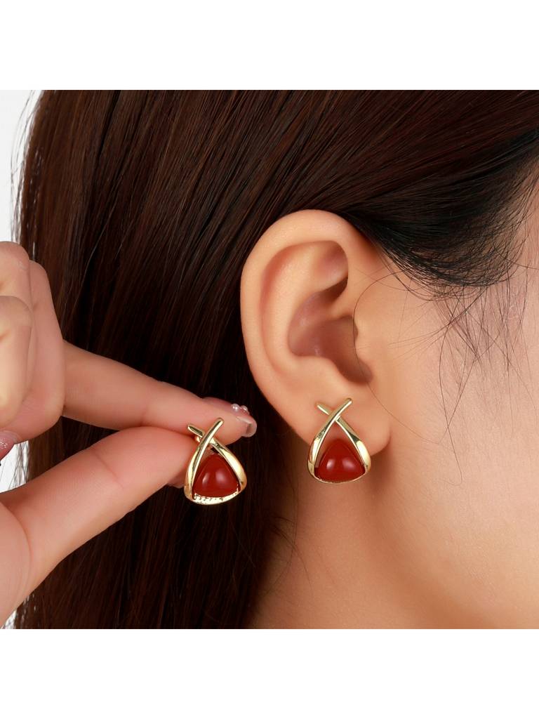 Valentines Day Ruby Blossom Earrings For Women & Girls : ES14384-G-RED