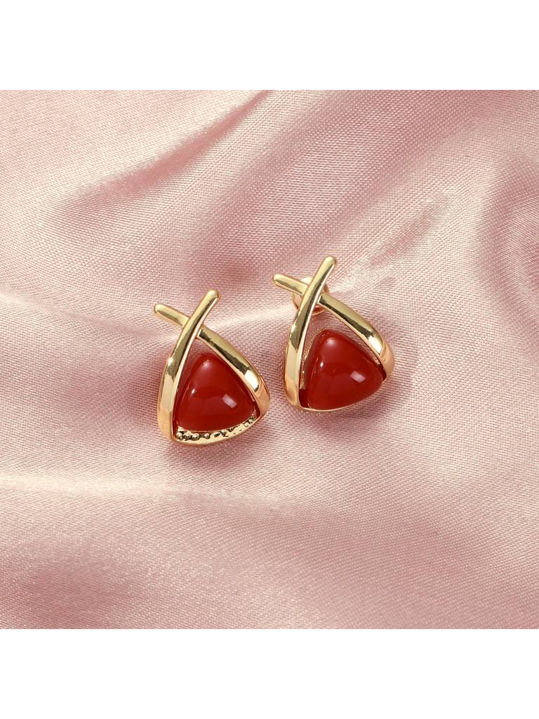 Valentines Day Ruby Blossom Earrings For Women & Girls : ES14384-G-RED