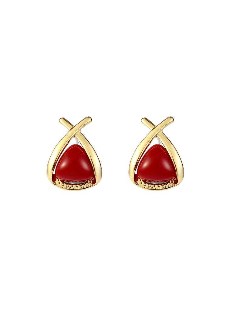 Valentines Day Ruby Blossom Earrings For Women & Girls : ES14384-G-RED