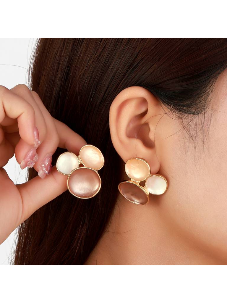Glossy Bloom Earrings For Women & Girls Jewellery Accessories : ES14428-BRN-WHT
