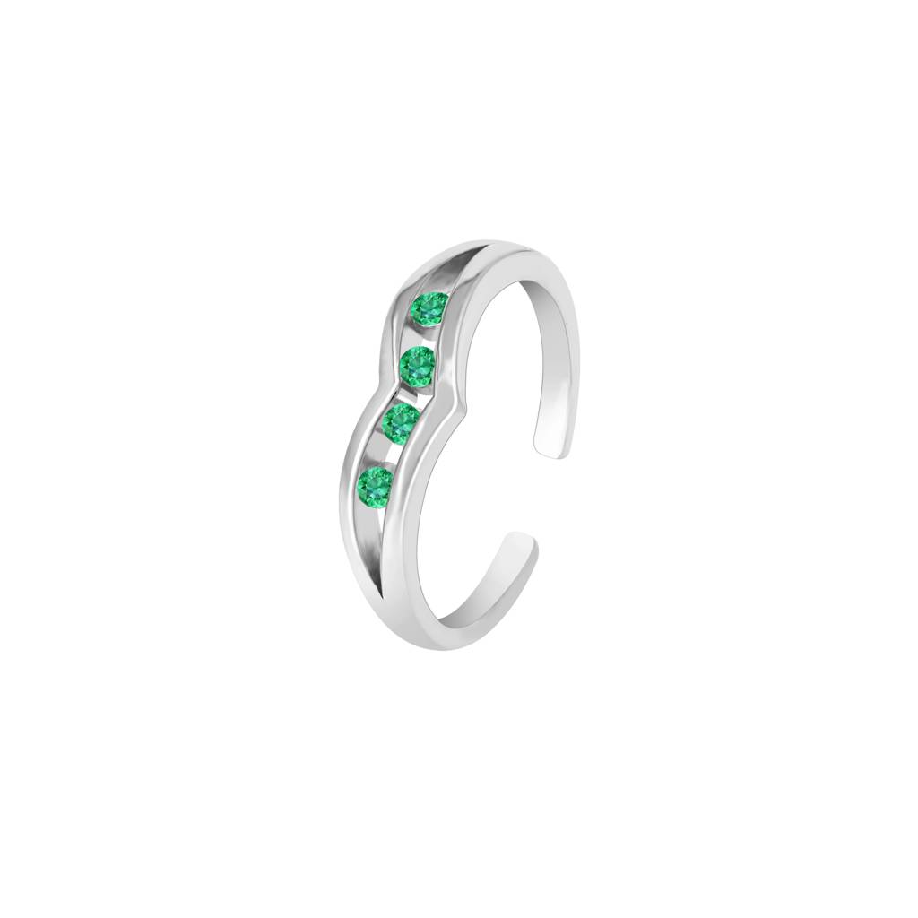 Sparkle Green Stone Toe Ring In Silver Color : ETR122