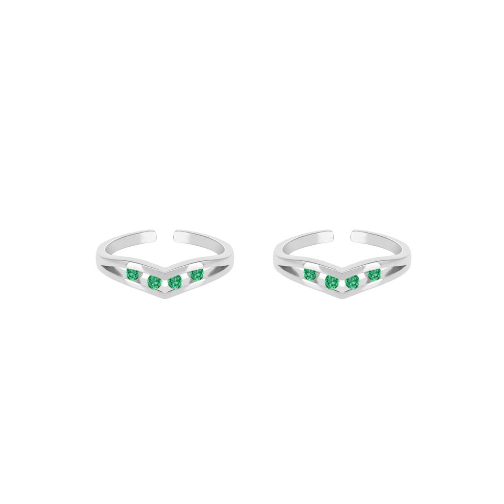 Sparkle Green Stone Toe Ring In Silver Color : ETR122