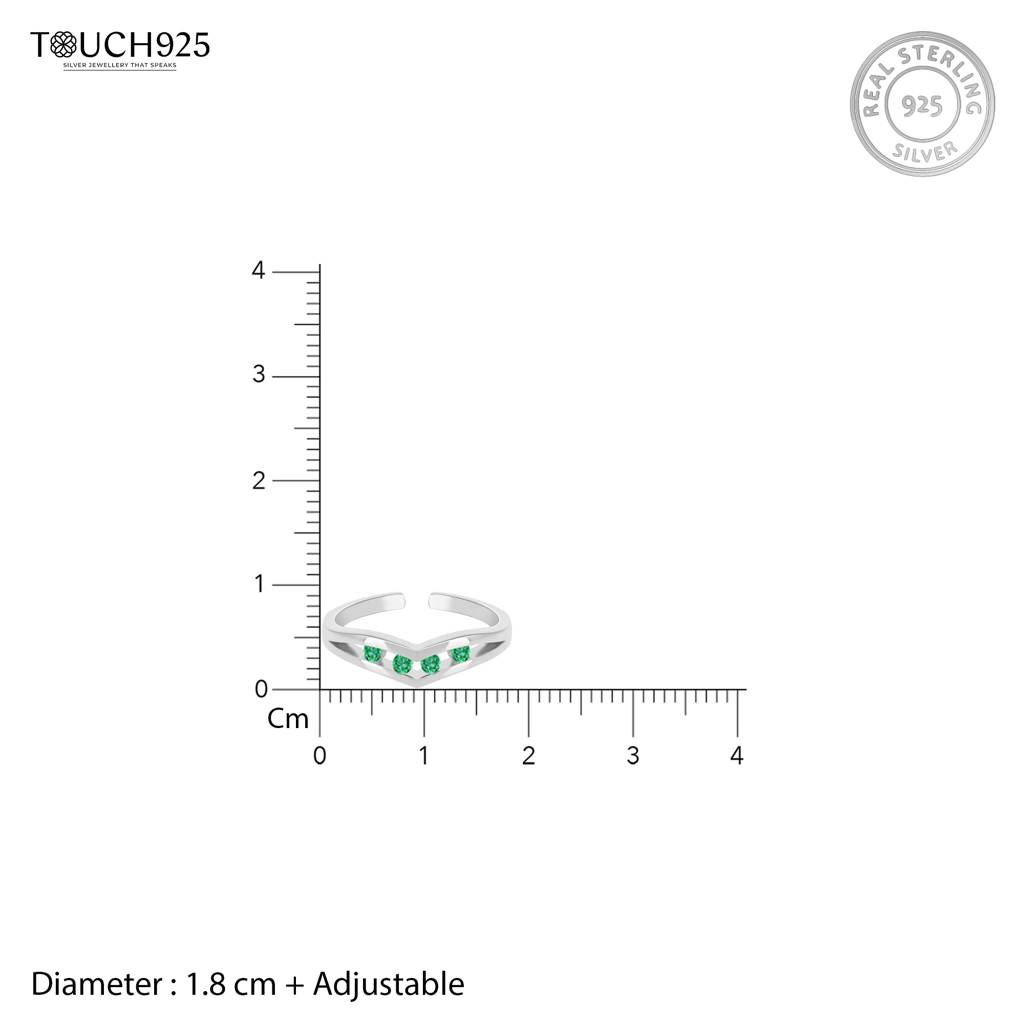 Sparkle Green Stone Toe Ring In Silver Color : ETR122